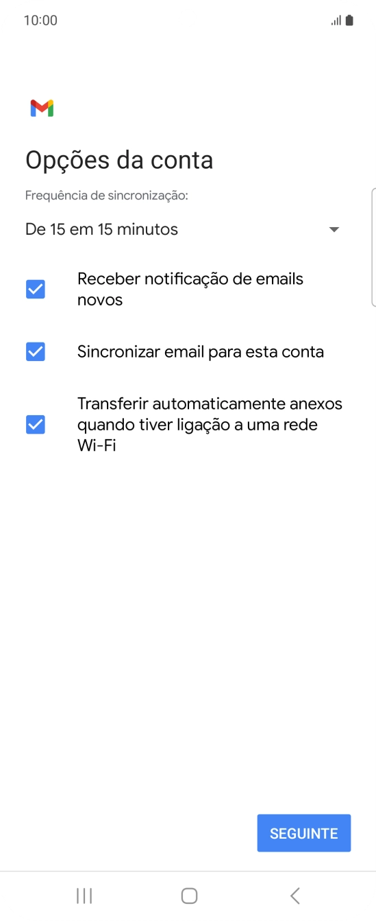Se o ecrã mostrar esta imagem, a sua conta foi identificada e configurada automaticamente. Siga as indicações no ecrã para introduzir informações adicionais e concluir a configuração.