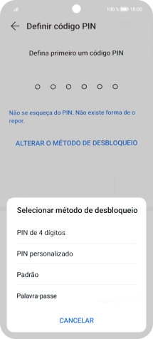 Prima o código de bloqueio do telefone pretendido e siga as indicações no ecrã para estabelecer um código de bloqueio adicional.