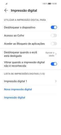 Prima os indicadores junto às definições pretendidas para as ativar ou desativar.