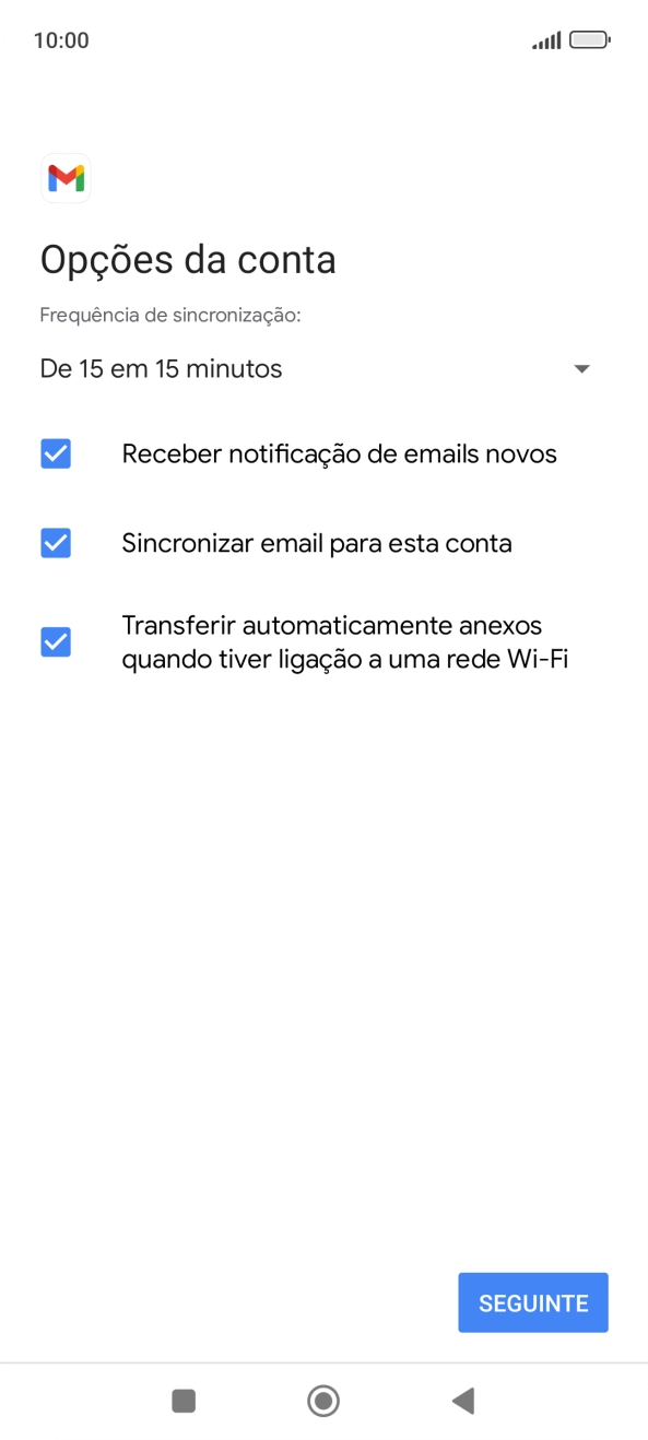 Se o ecrã mostrar esta imagem, a sua conta foi identificada e configurada automaticamente. Siga as indicações no ecrã para introduzir informações adicionais e concluir a configuração.