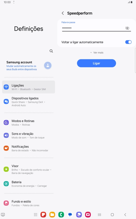 Introduza a password da rede Wi-Fi e prima Ligar.