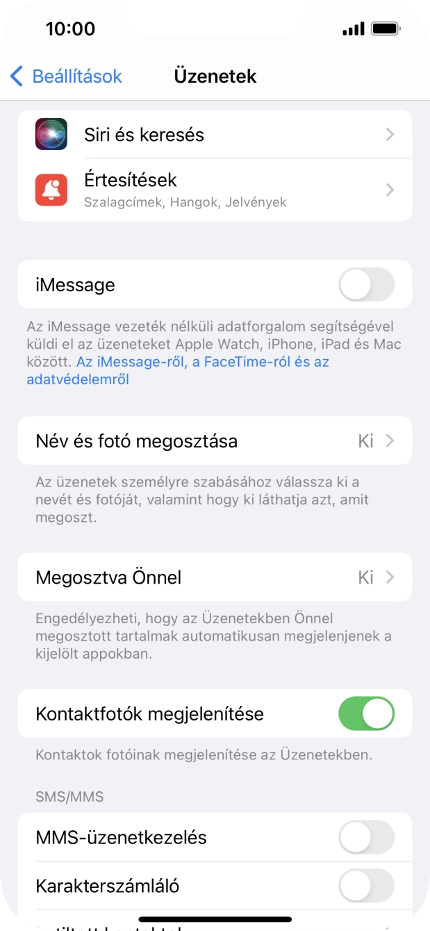 Kattints az „iMessage” melletti csúszkára a funkció bekapcsolásához.