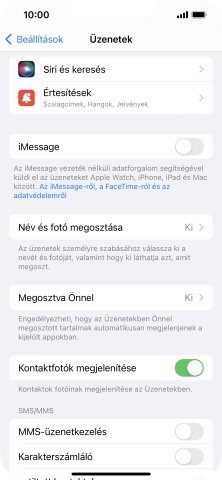 Kattints az „iMessage” melletti csúszkára a funkció bekapcsolásához.