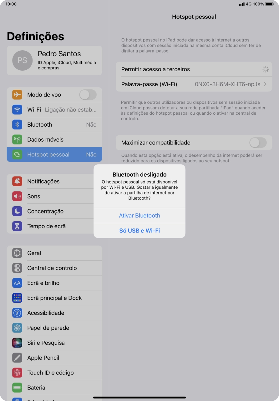 Se o Wi-Fi estiver ativado, prima Só USB e Wi-Fi.