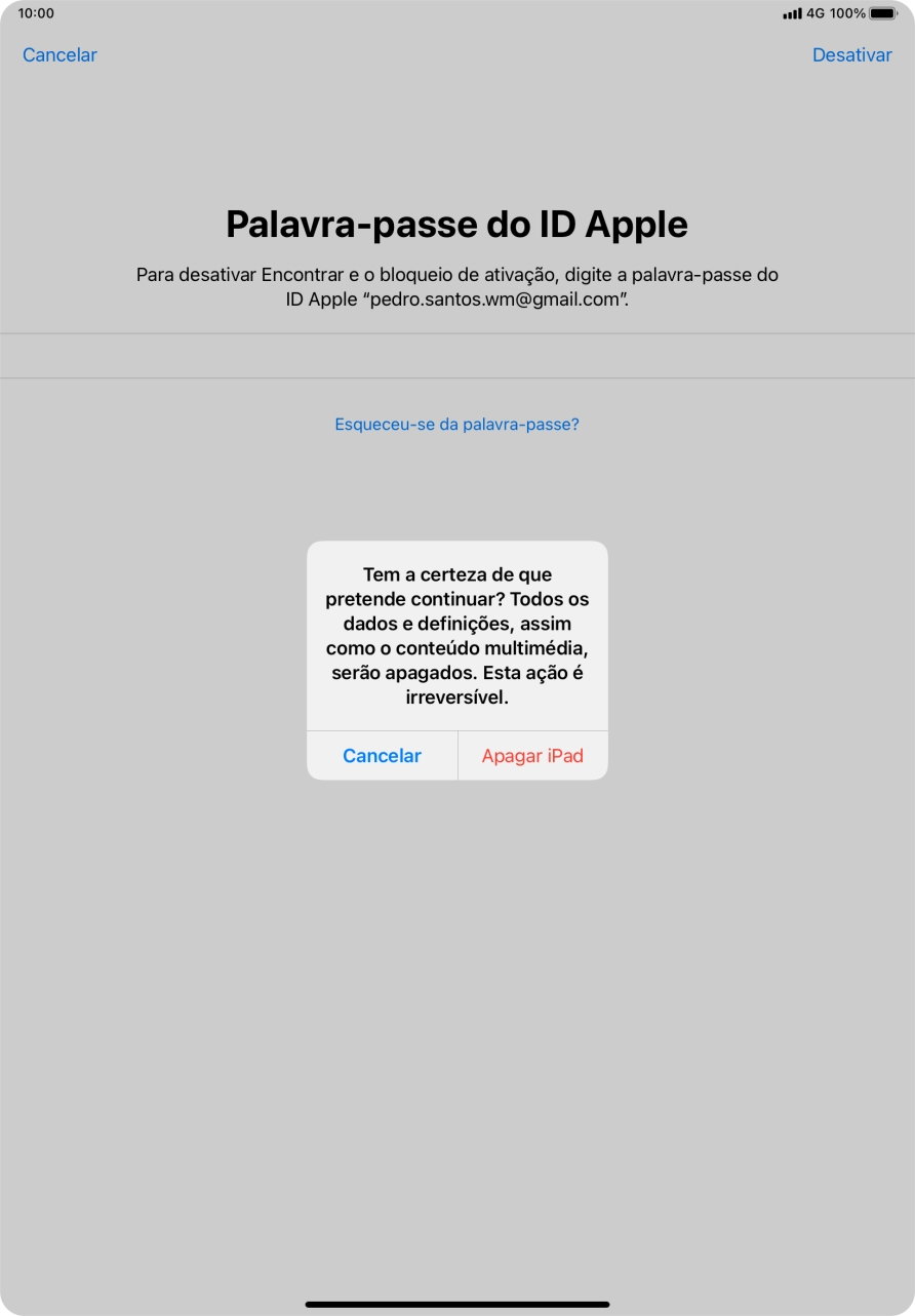 Prima Apagar iPad. Aguarde um momento enquanto o tablet restabelece as definições originais. Siga as indicações no ecrã para configurar o tablet de modo que este fique pronto a ser utilizado.