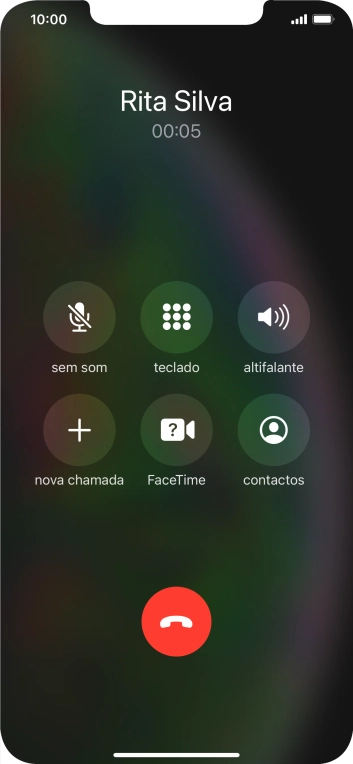 Prima o ícone para terminar chamada para terminar a chamada.