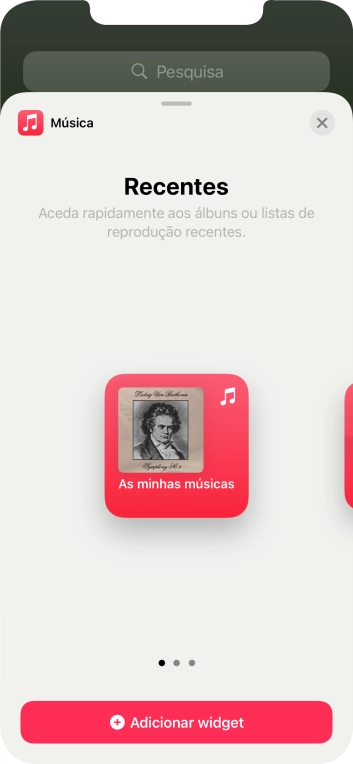 Para escolher a dimensão pretendida para o widget, deslize o dedo para a direita ou para a esquerda sobre o ecrã.