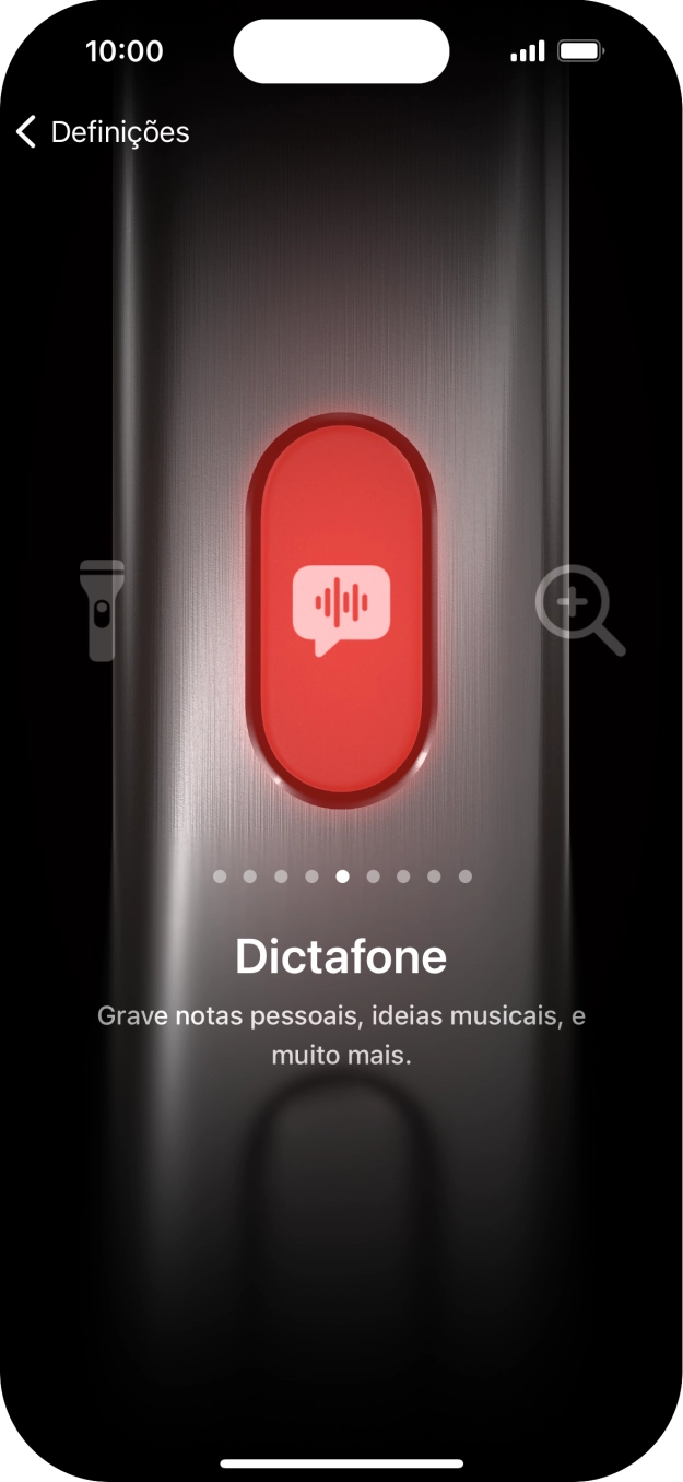 Para escolher a função pretendida, deslize o dedo para a direita ou para a esquerda sobre o ecrã.