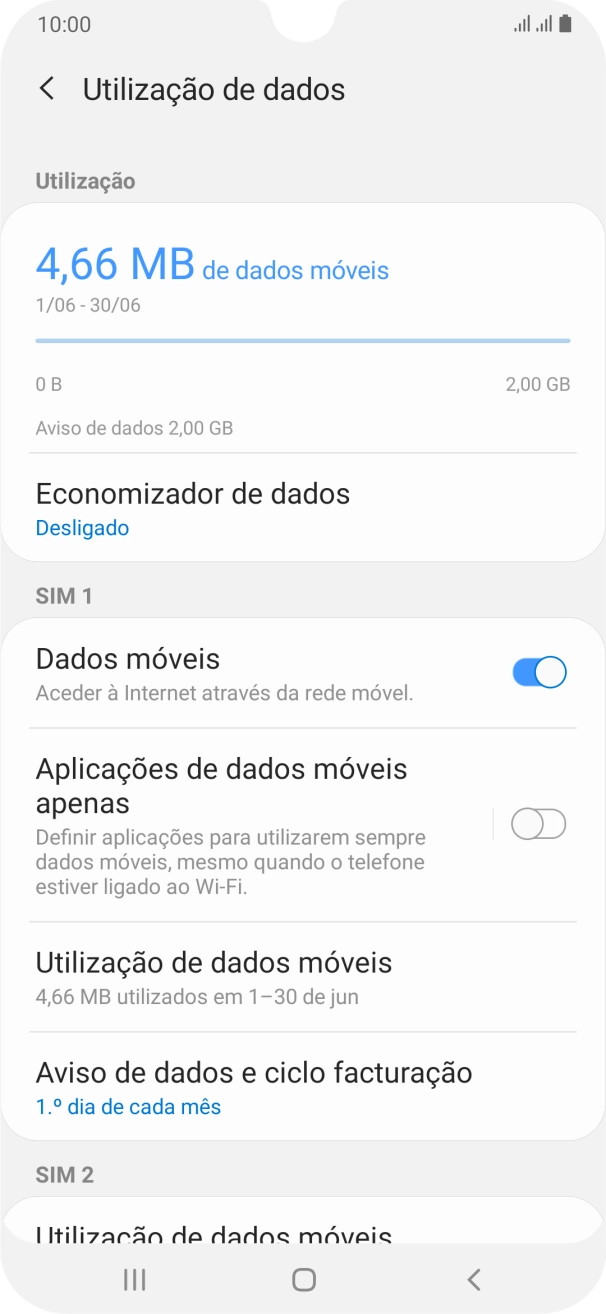 O consumo total de dados é agora mostrado no ecrã.
