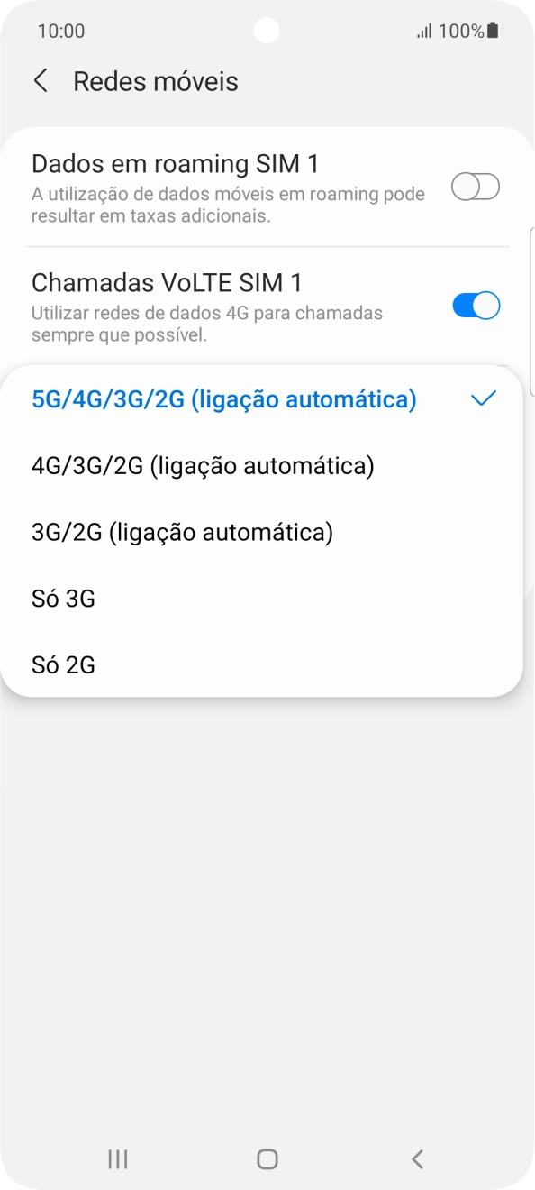 Prima o tipo de rede pretendido.