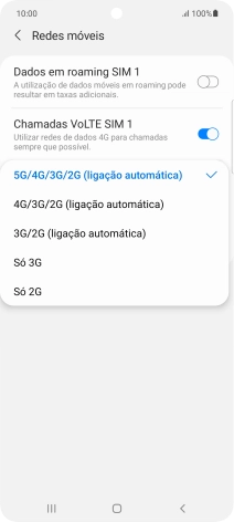 Prima o tipo de rede pretendido.