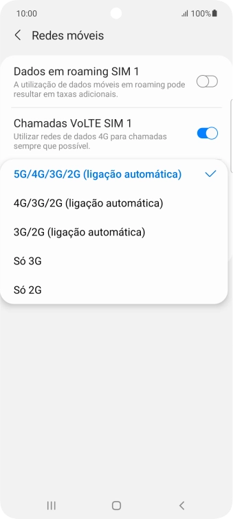 Prima o tipo de rede pretendido.