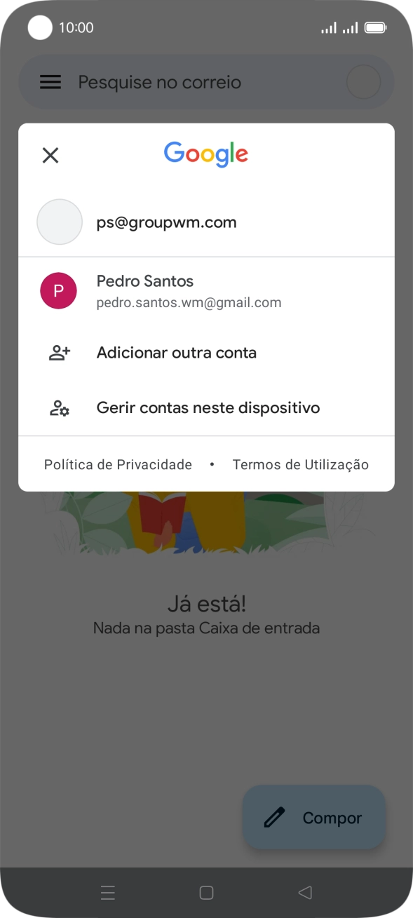 Prima a conta de e-mail pretendida.