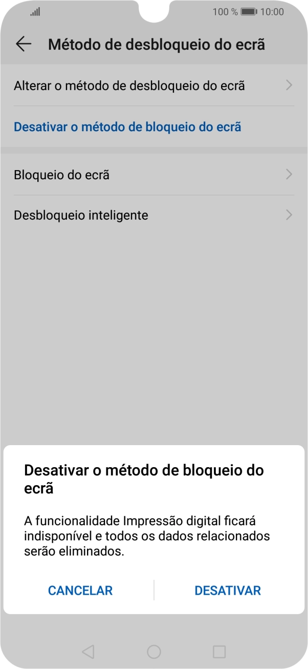 Introduza o código de bloqueio do telefone atual e prima DESATIVAR.