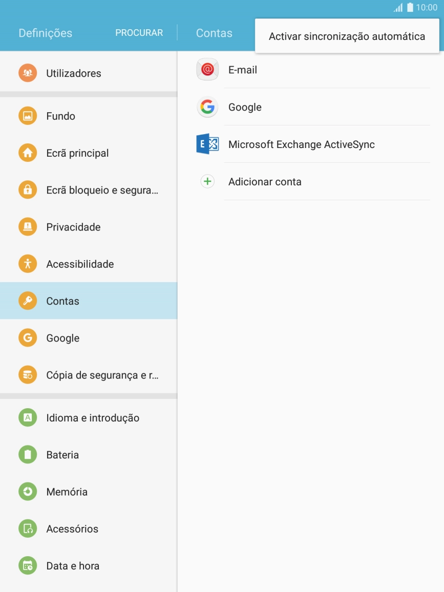 Prima Activar sincronização automática para ativar a função.