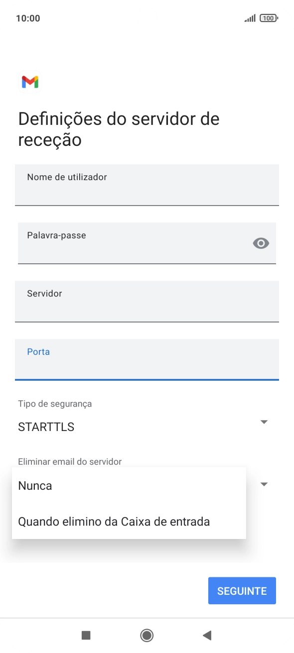Prima Nunca para manter os e-mails no servidor quando estes são apagados no telefone.