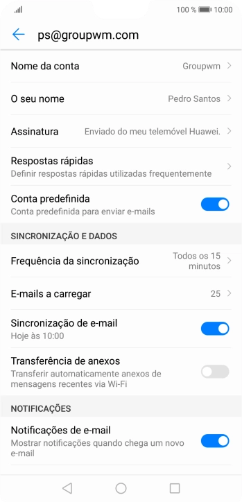 Prima Nome da conta e introduza o nome pretendido da conta de e-mail.