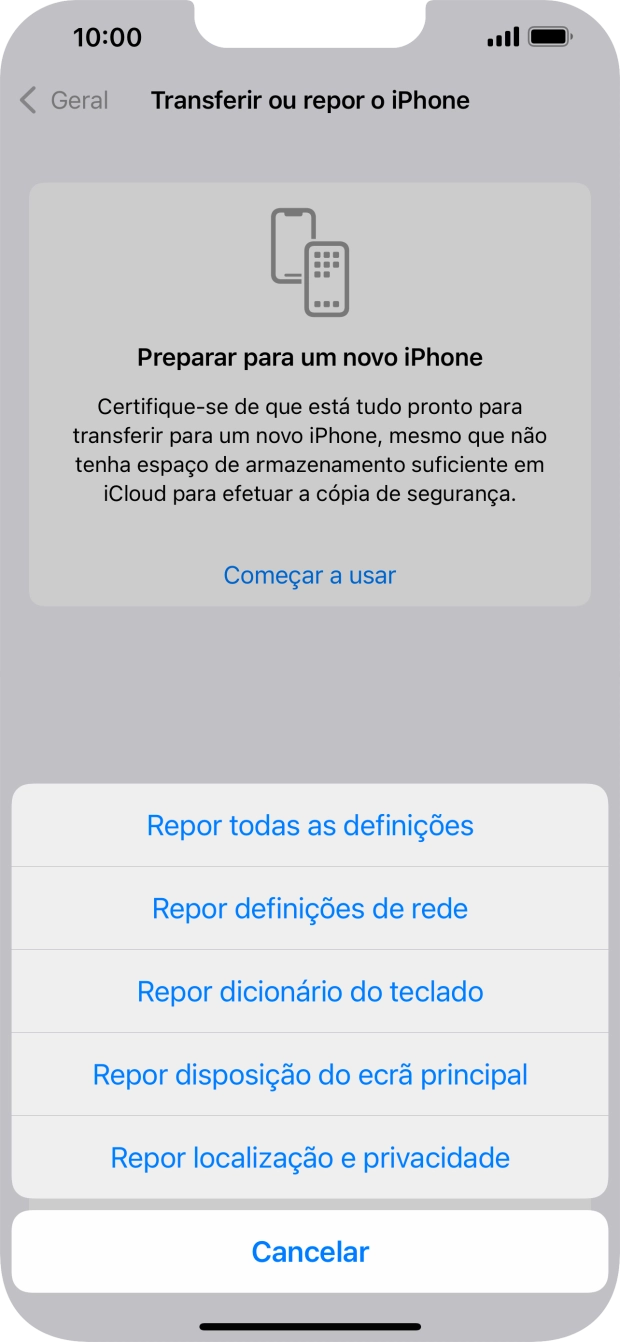 Prima Repor todas as definições.