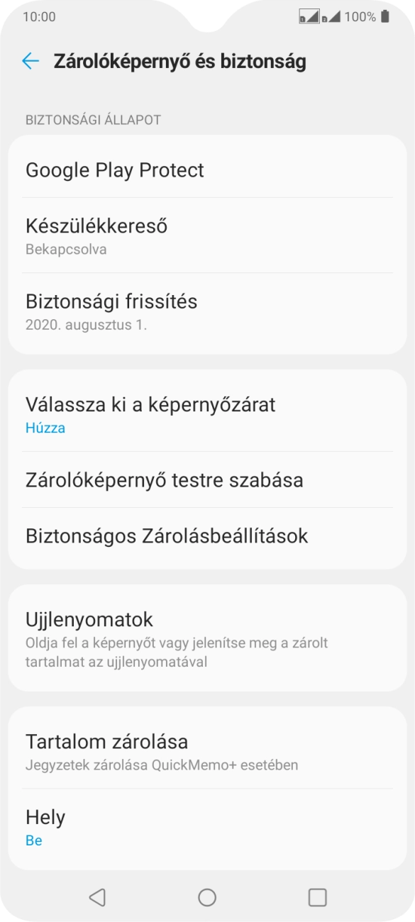 Válaszd az Ujjlenyomatok lehetőséget.