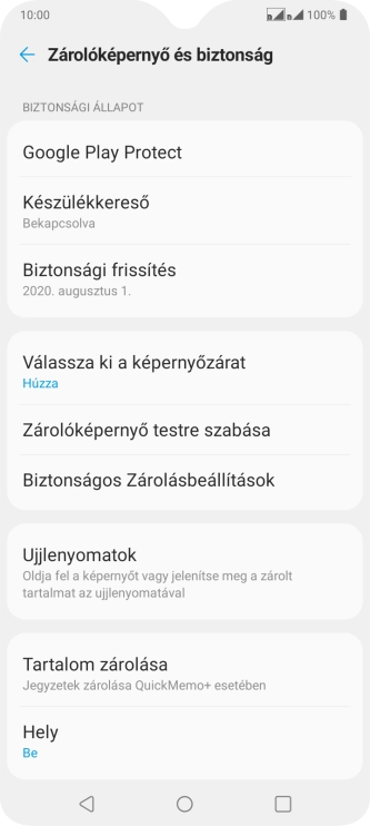 Válaszd az Ujjlenyomatok lehetőséget.