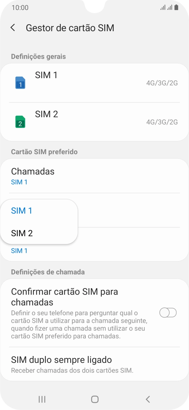 Prima o cartão SIM pretendido.
