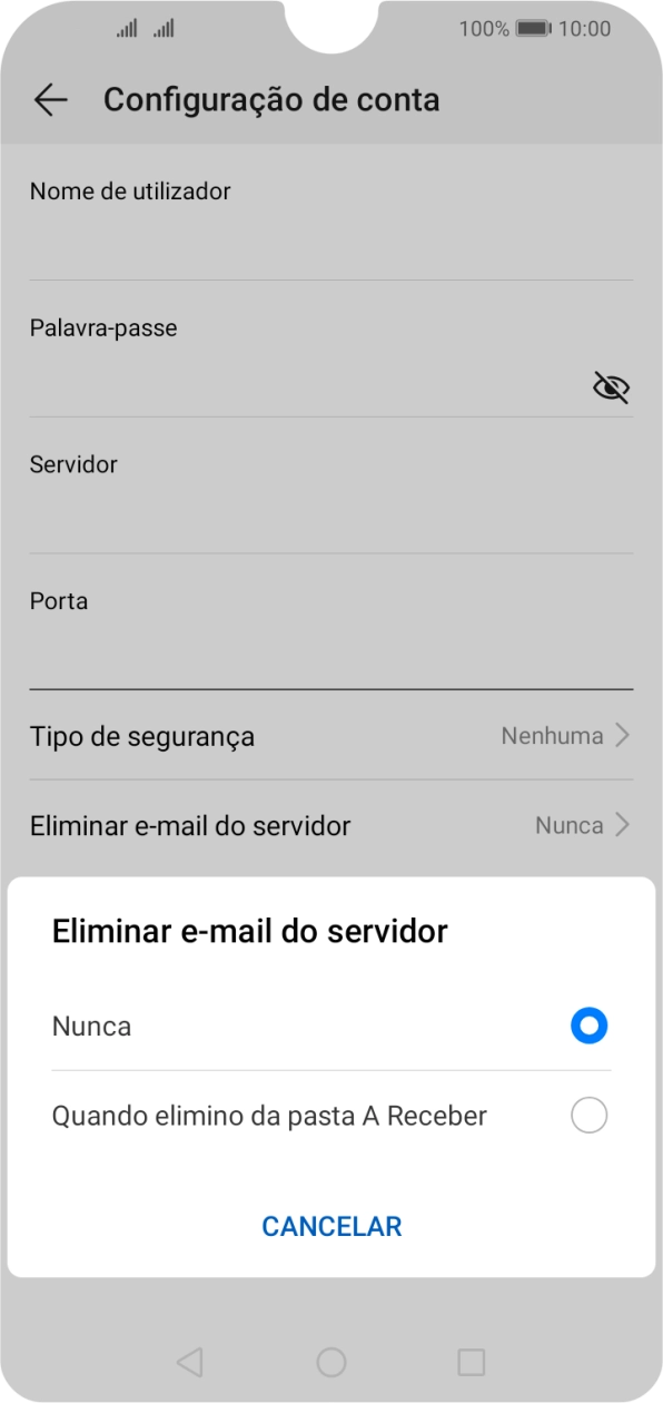 Prima Nunca para manter os e-mails no servidor quando estes são apagados no telefone.