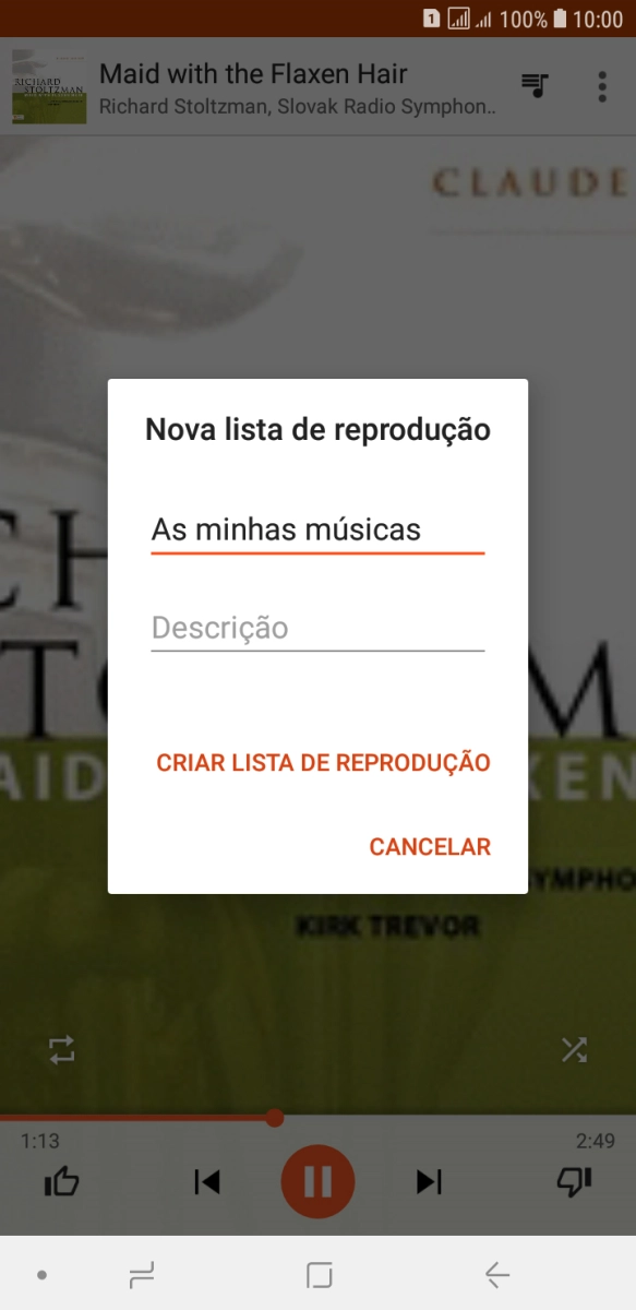 Introduza o nome pretendido para a lista de reprodução e prima CRIAR LISTA DE REPRODUÇÃO.