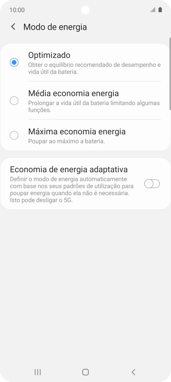 Prima o modo de poupança de energia pretendido.
