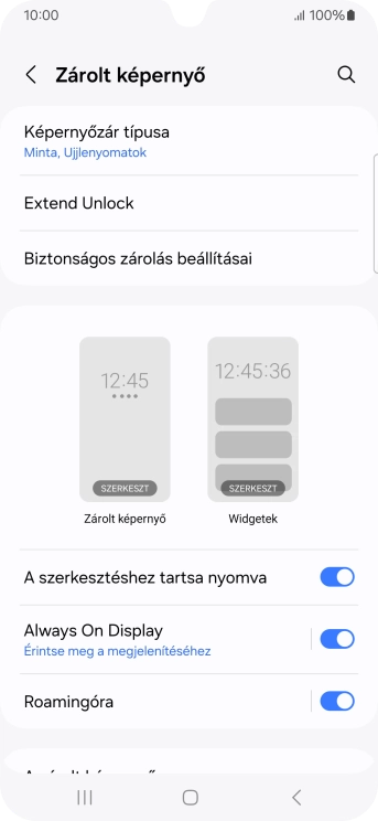 Válaszd a Képernyőzár típusa lehetőséget, és írd be az extra képernyőzárkódot, amit korábban már beállítottál.