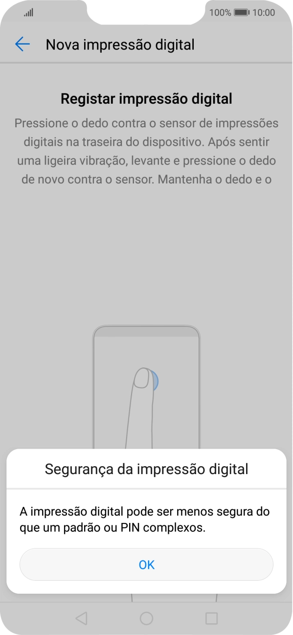 Prima OK e siga as indicações no ecrã para definir a impressão digital como código de bloqueio.