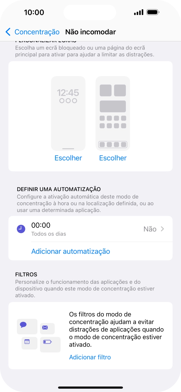 Prima Adicionar automatização e siga as indicações no ecrã para escolher as definições para ativação automática da função 