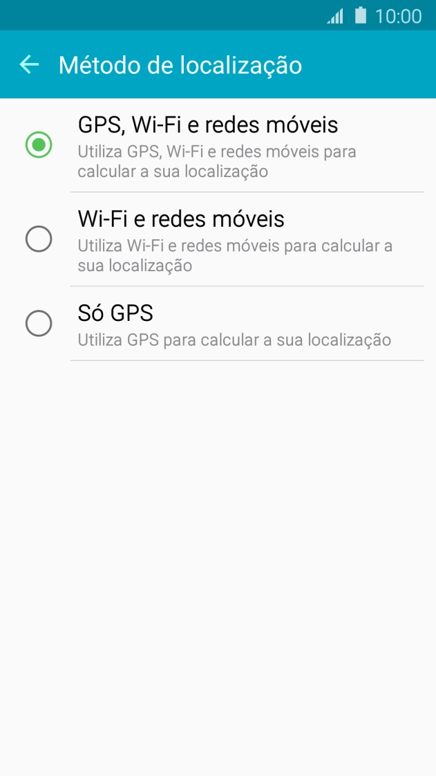 Se escolher GPS, Wi-Fi e redes móveis, o telefone irá encontrar a sua localização precisa utilizando os satélites GPS, a rede móvel e as redes Wi-Fi  nas proximidades. A navegação por satélite GPS requer vista livre ao céu.