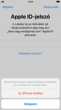 Írd be az Apple ID-hoz tartózó jelszót, és válaszd Az iPhone törlése lehetőséget. Várj egy kicsit, amíg a telefon visszaállítja a gyári beállításokat. A telefon konfigurálásához és ahhoz, hogy üzemkész állapotba hozd, kövesd a képernyőn megjelenő utasításokat.