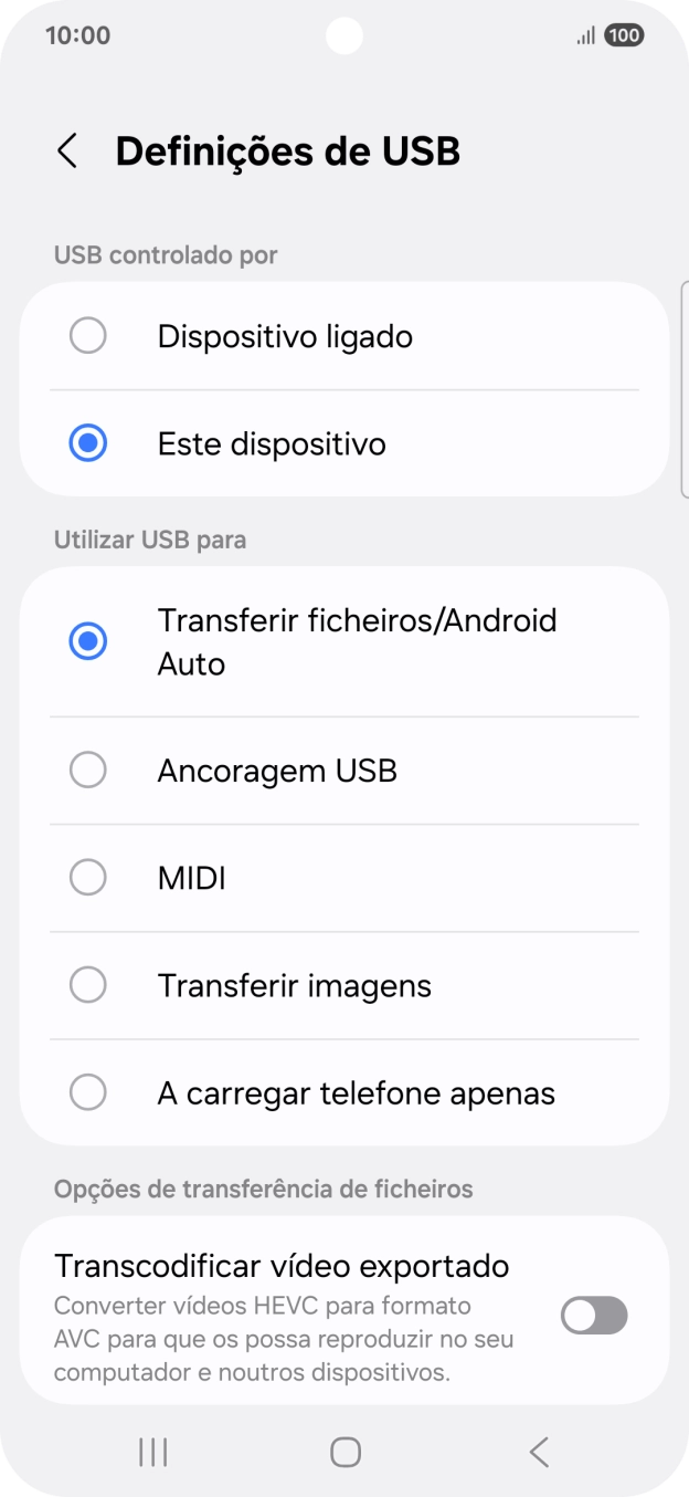 Prima Transferir ficheiros/Android Auto.