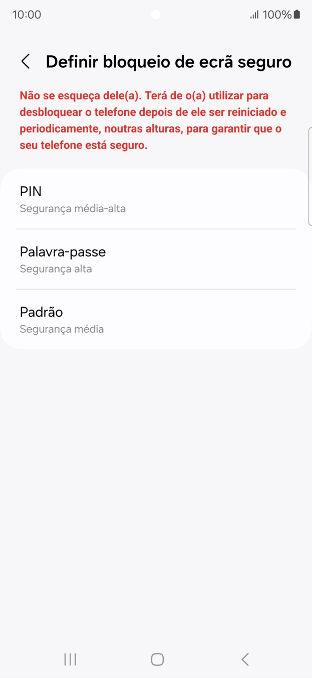 Prima o código de bloqueio do telefone pretendido e siga as indicações no ecrã para estabelecer um código de bloqueio adicional.