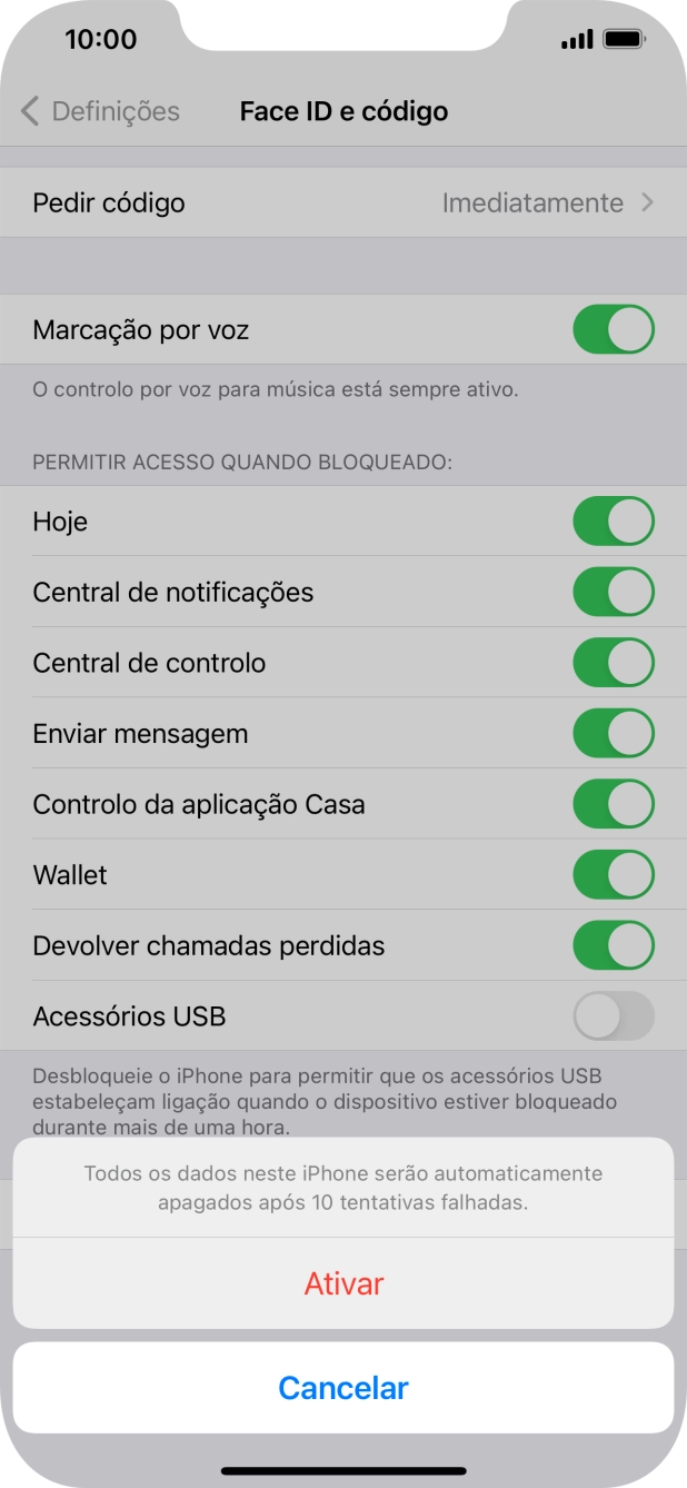 Se ativar a função, prima Ativar.