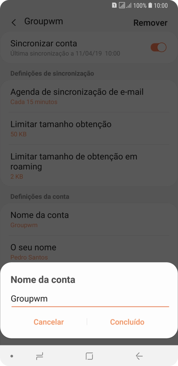 Introduza o nome pretendido da conta de e-mail Concluído.