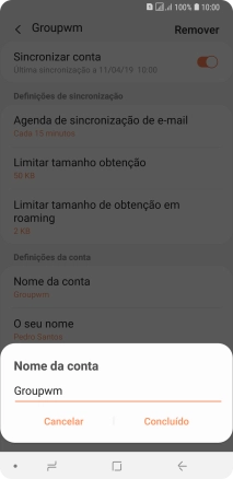 Introduza o nome pretendido da conta de e-mail Concluído.
