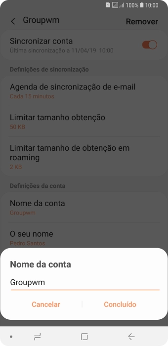 Introduza o nome pretendido da conta de e-mail Concluído.