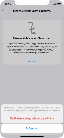 Válaszd a Beállítások alaphelyzetbe állítása lehetőséget. Várj egy kicsit, amíg a telefon visszaállítja a gyári beállításokat. A telefon konfigurálásához és ahhoz, hogy üzemkész állapotba hozd, kövesd a képernyőn megjelenő utasításokat.