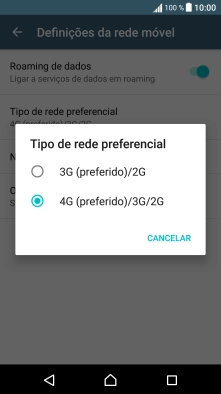 Prima o tipo de rede pretendido.