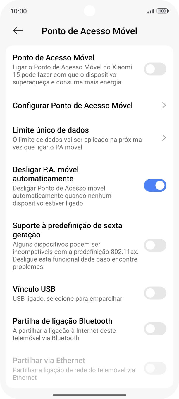 Prima Configurar Ponto de Acesso Móvel.
