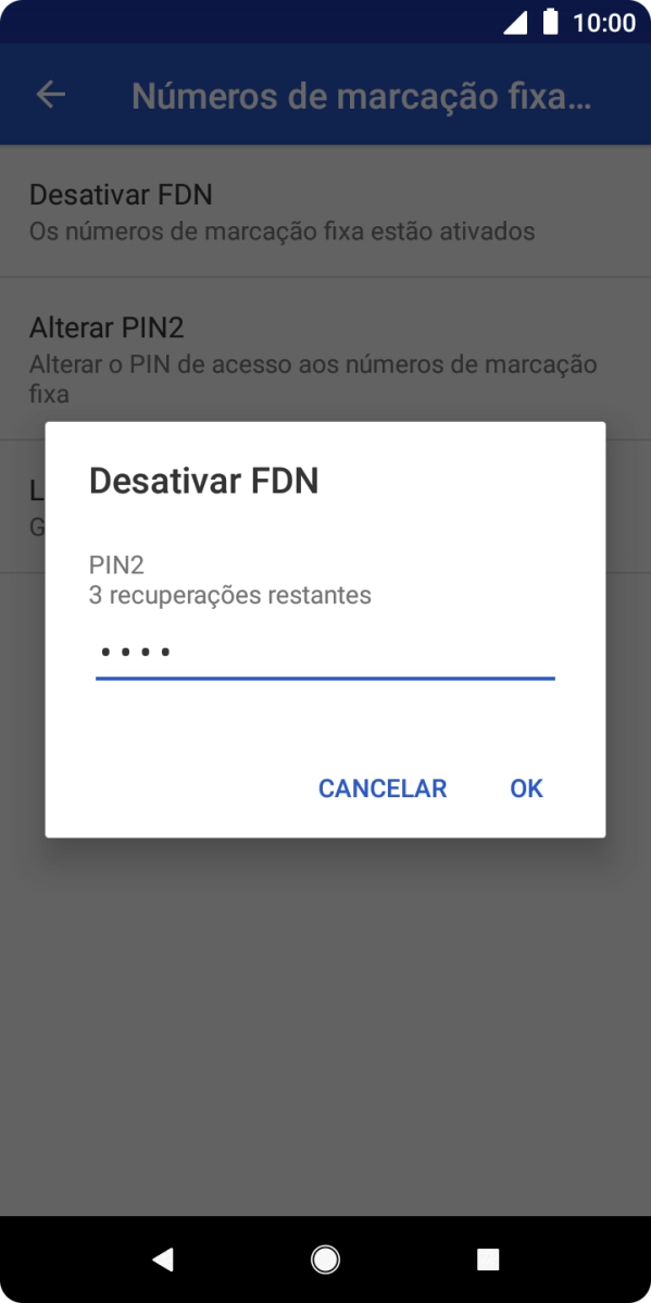 Introduza o código PIN2 e prima OK.