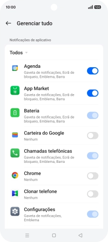 Prima o indicador junto às apps pretendidas para ativar ou desativar a função.