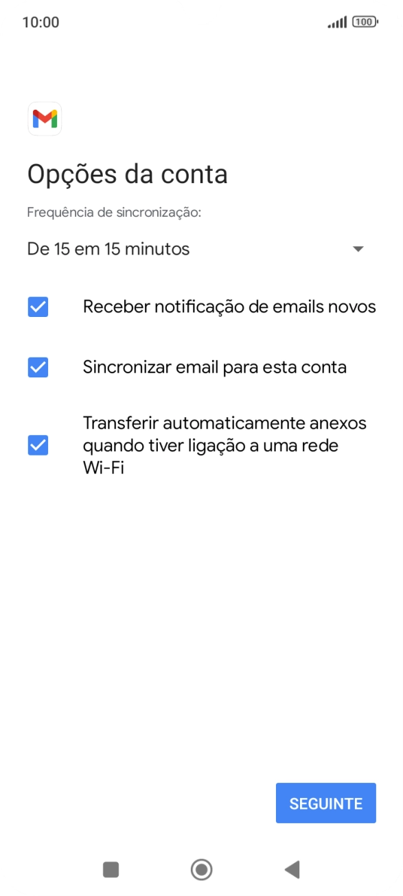 Se o ecrã mostrar esta imagem, a sua conta foi identificada e configurada automaticamente. Siga as indicações no ecrã para introduzir informações adicionais e concluir a configuração.