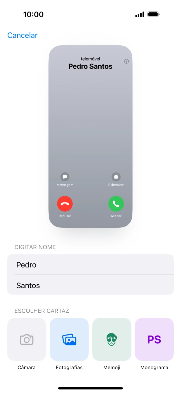 Prima a categoria pretendida e siga as indicações no ecrã para escolher e definir a fotografia pretendida para o seu cartaz de contacto.