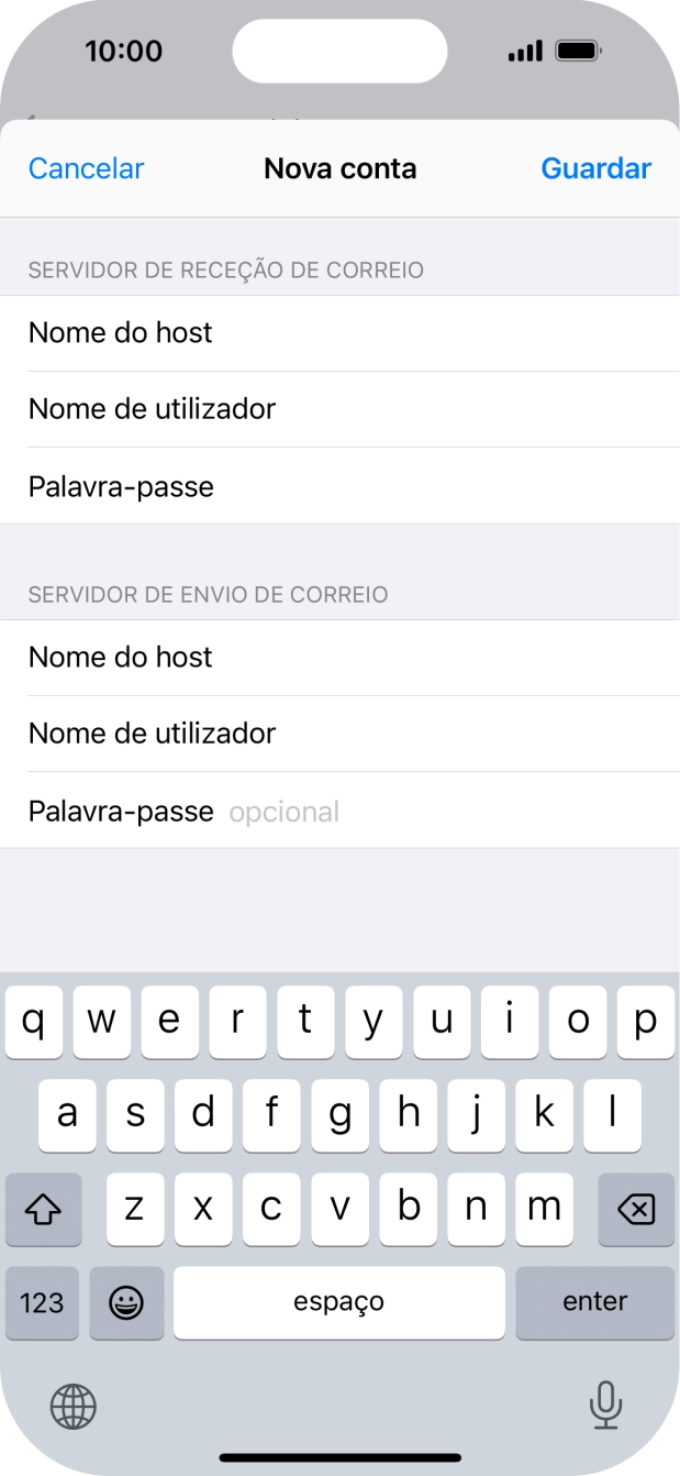 Prima Palavra-passe e introduza a password da sua conta de e-mail na Vodafone.