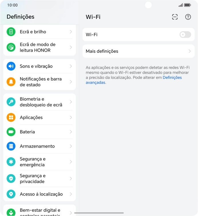 Prima Notificações e barra de estado.