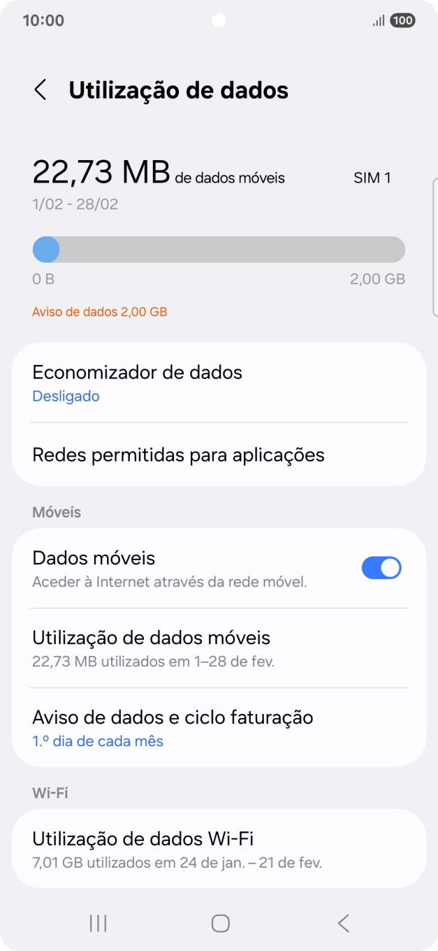 O consumo total de dados é agora mostrado no ecrã.
