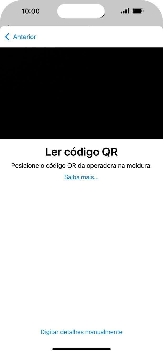 Para scanear o código QR enviado, enquadre-o na moldura da câmara do telefone.